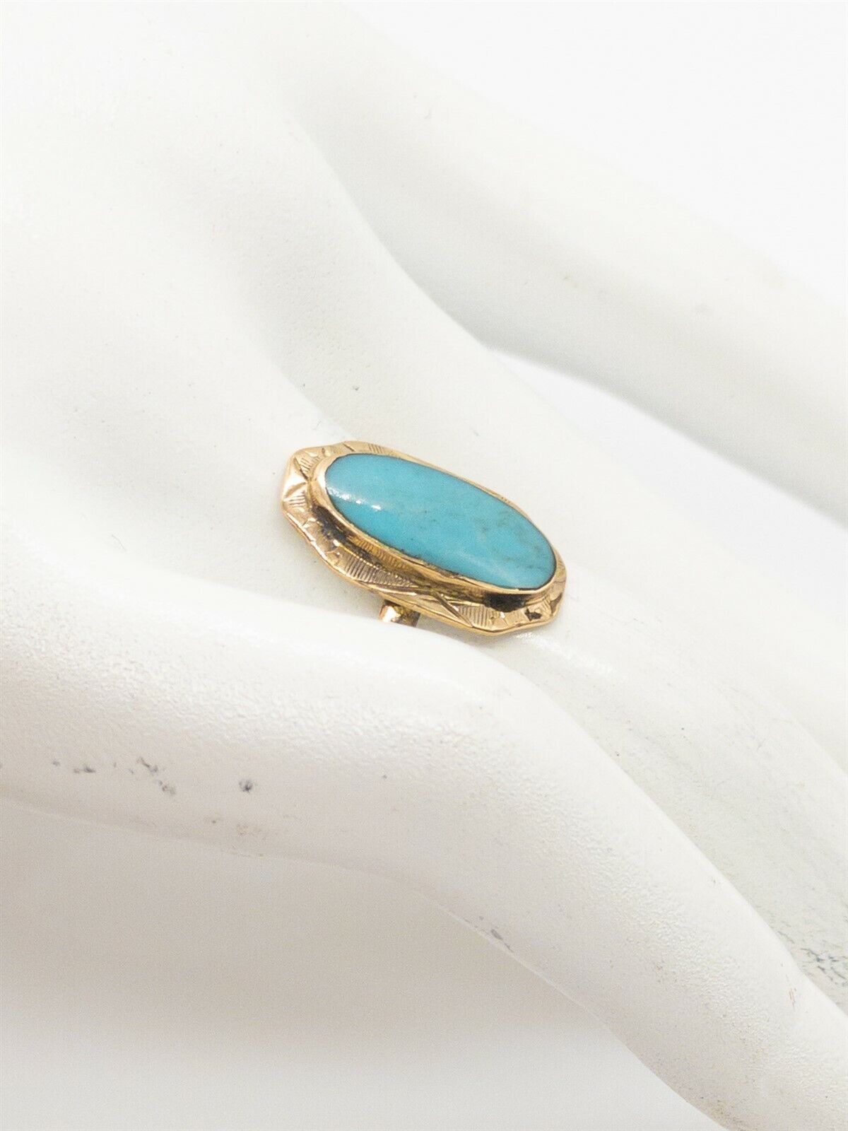 Antique Edwardian 1900s 4ct Natural Turquoise 14k… - image 5