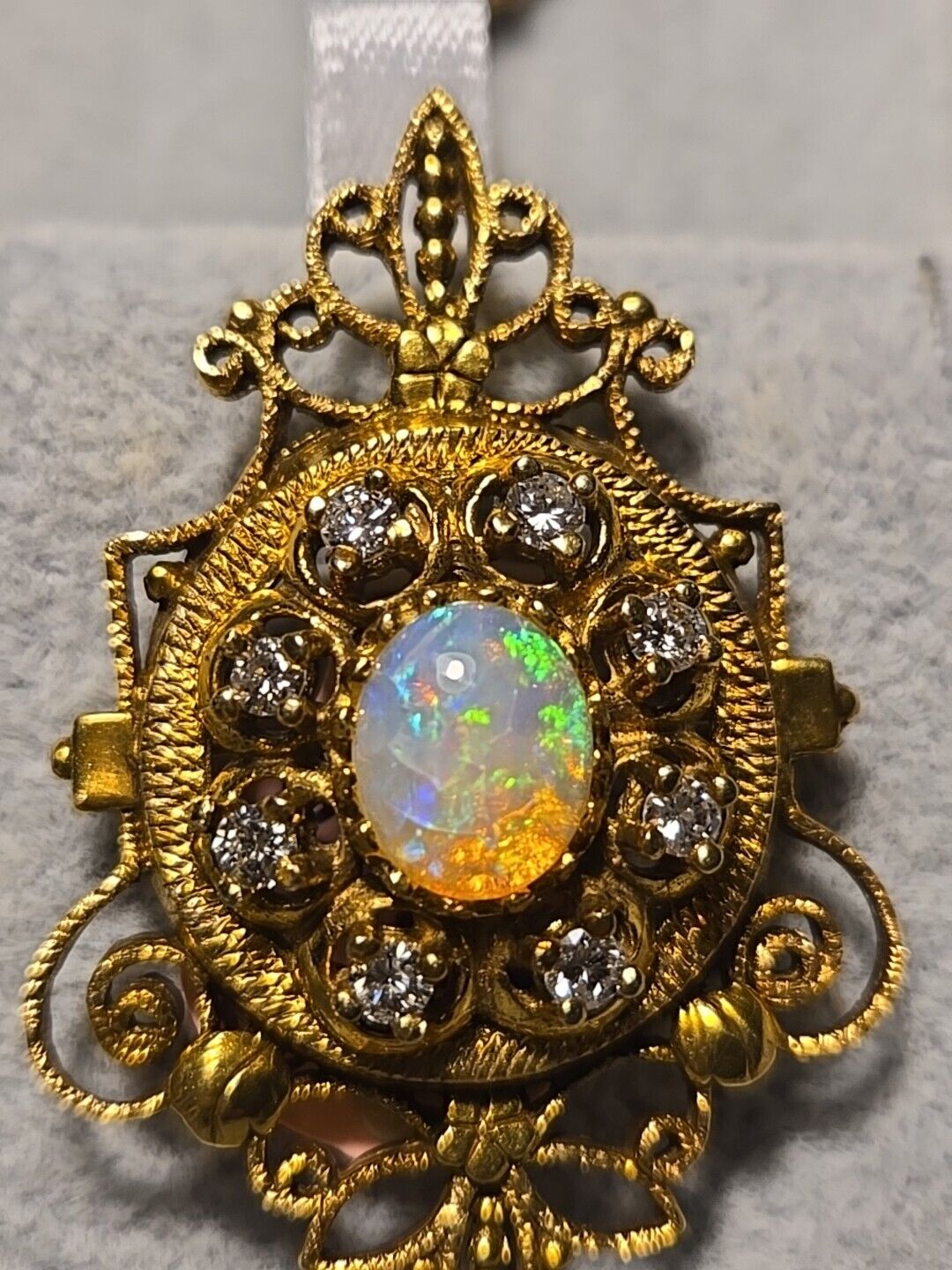 Estate Opal And Diamond Pin & Pendent - image 2