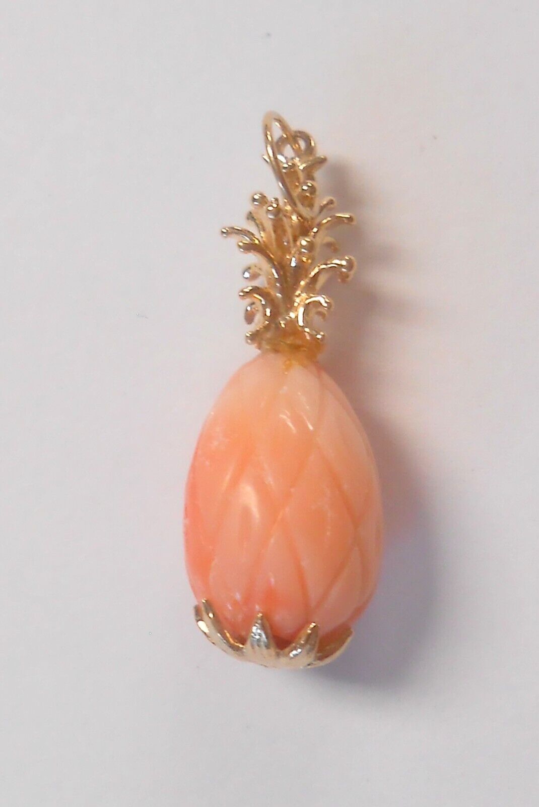 Angel Skin Coral Carved PIneapple 14K Yellow Gold… - image 5