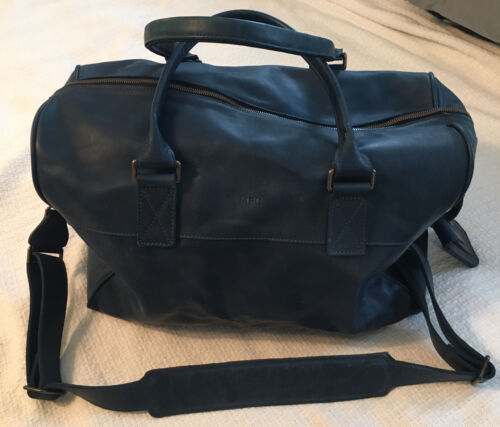 MOORE & GILES Blue Leather BOOKER CABIN Duffel Ov… - image 1