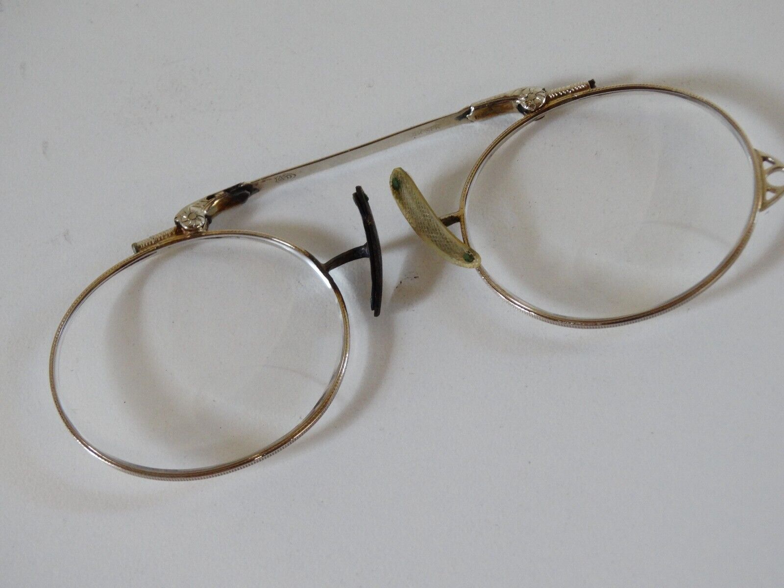 antique LORGNETTE GLASSES 14K spring bi focal lens - image 5