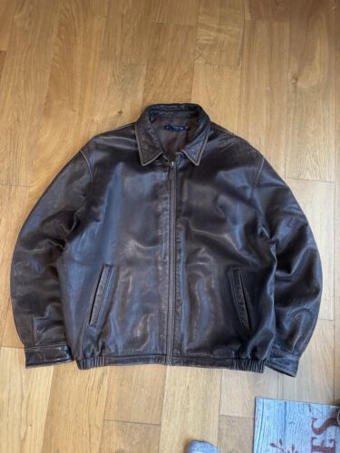 Vintage 90s Y2K Nautica Genuine Brown Leather Bom… - image 1