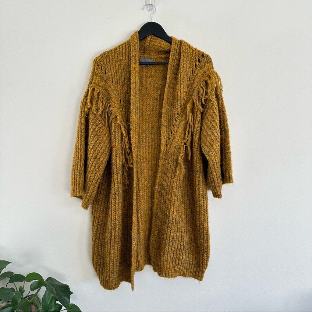 Anthropologie Stevie Fringed Knit Kimono Marled O… - image 4