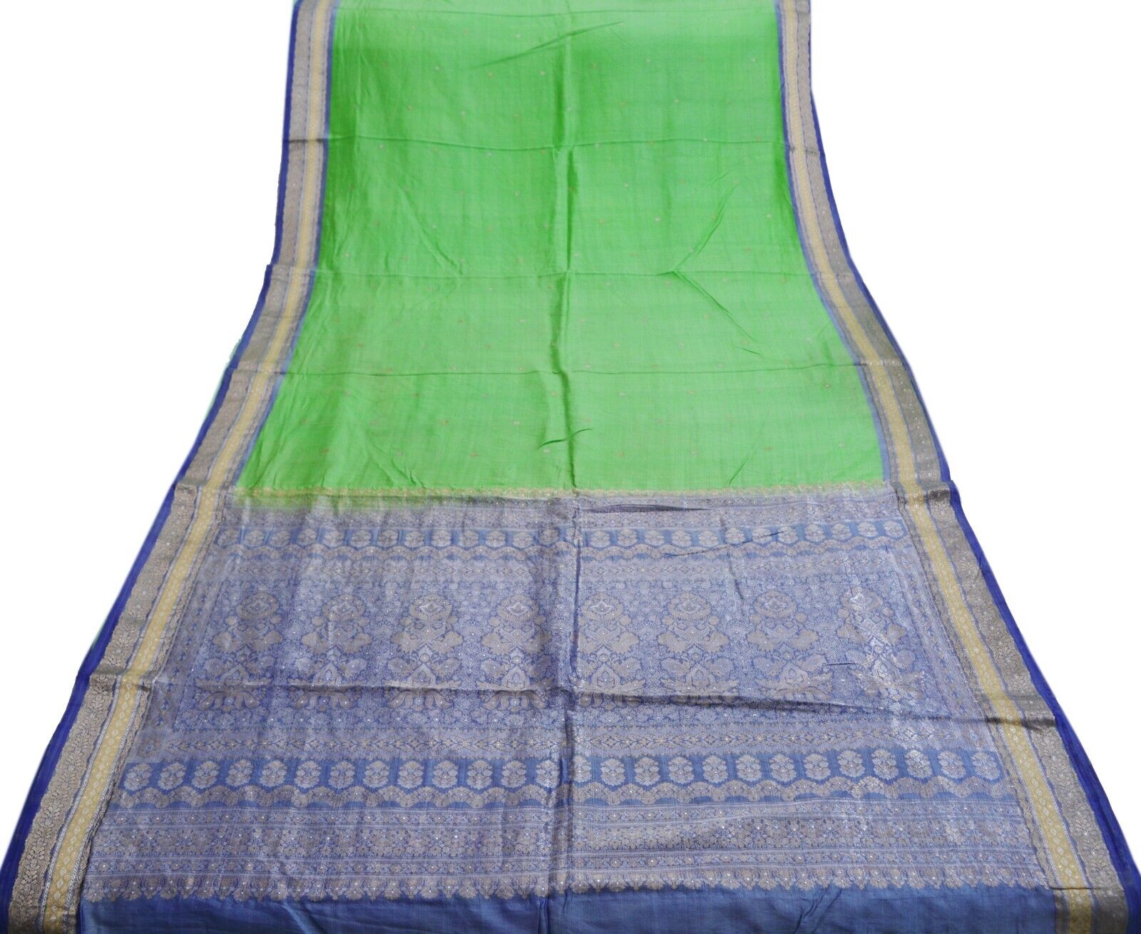 Vintage Heavy Saree Blue & Green Pure Silk Hand W… - image 3