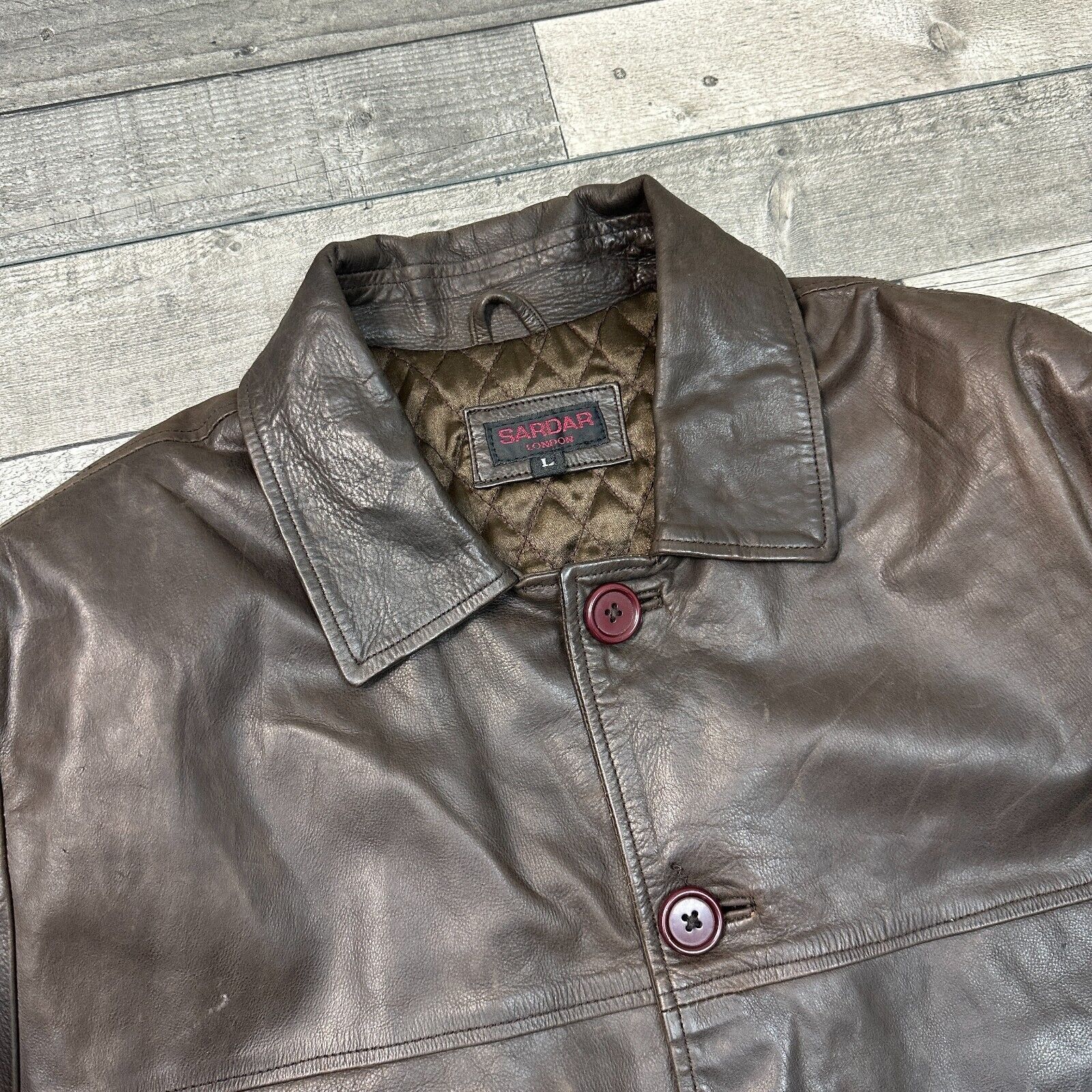 Vintage Real Leather Jacket Button Up Biker Heavy… - image 3