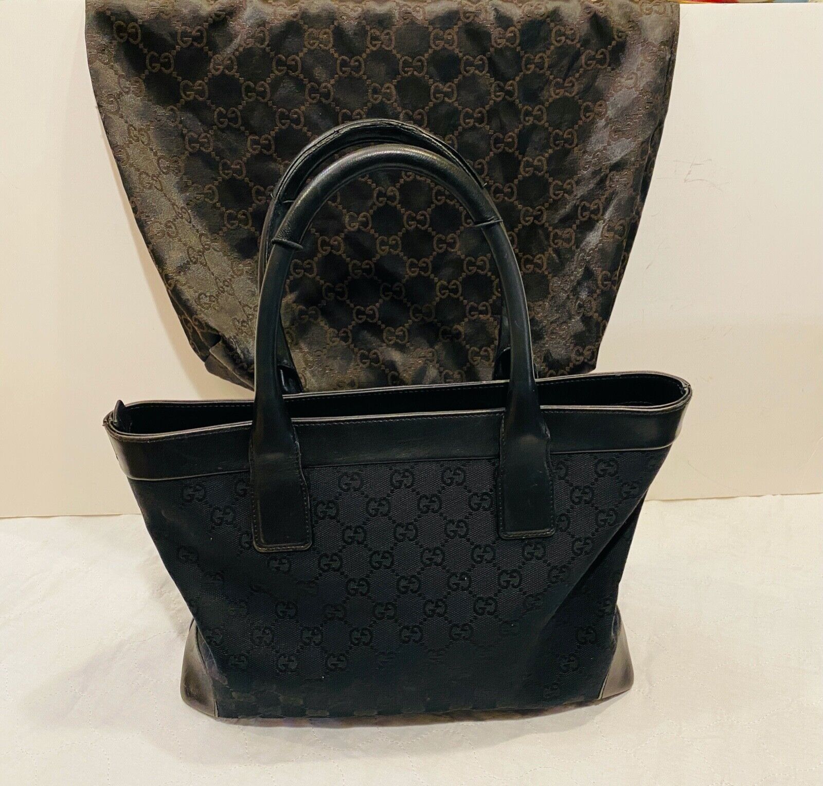 Authentic GUCCI Black GG Nylon Monogram Leather A… - image 9