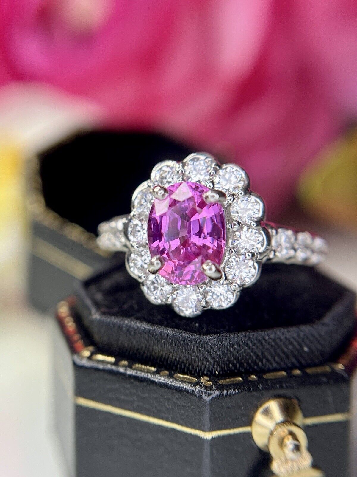 Vintage Platinum Natural Pink Sapphire Diamond Ha… - image 14