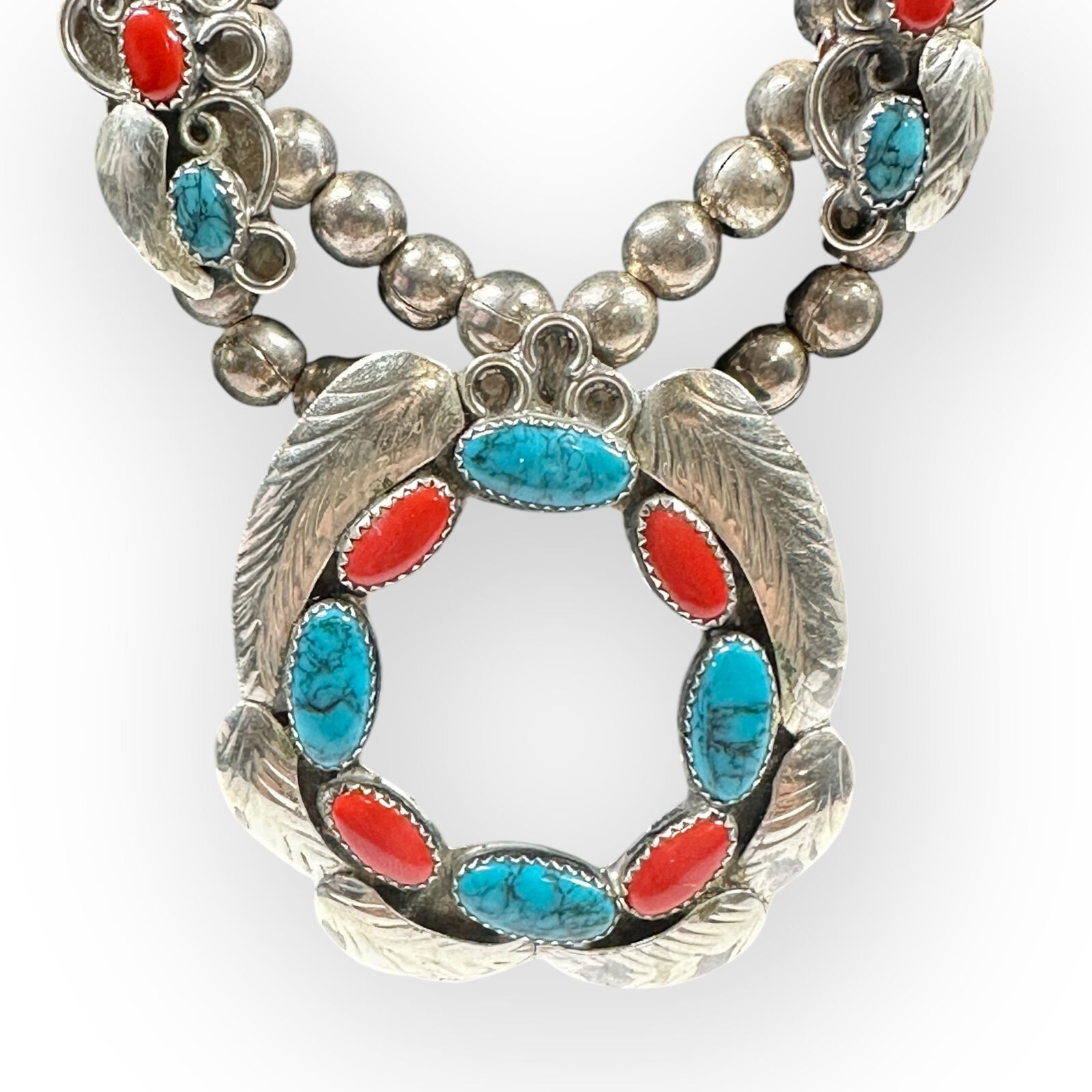 Turquoise + Coral Squash Blossom with Ring and Pa… - image 4