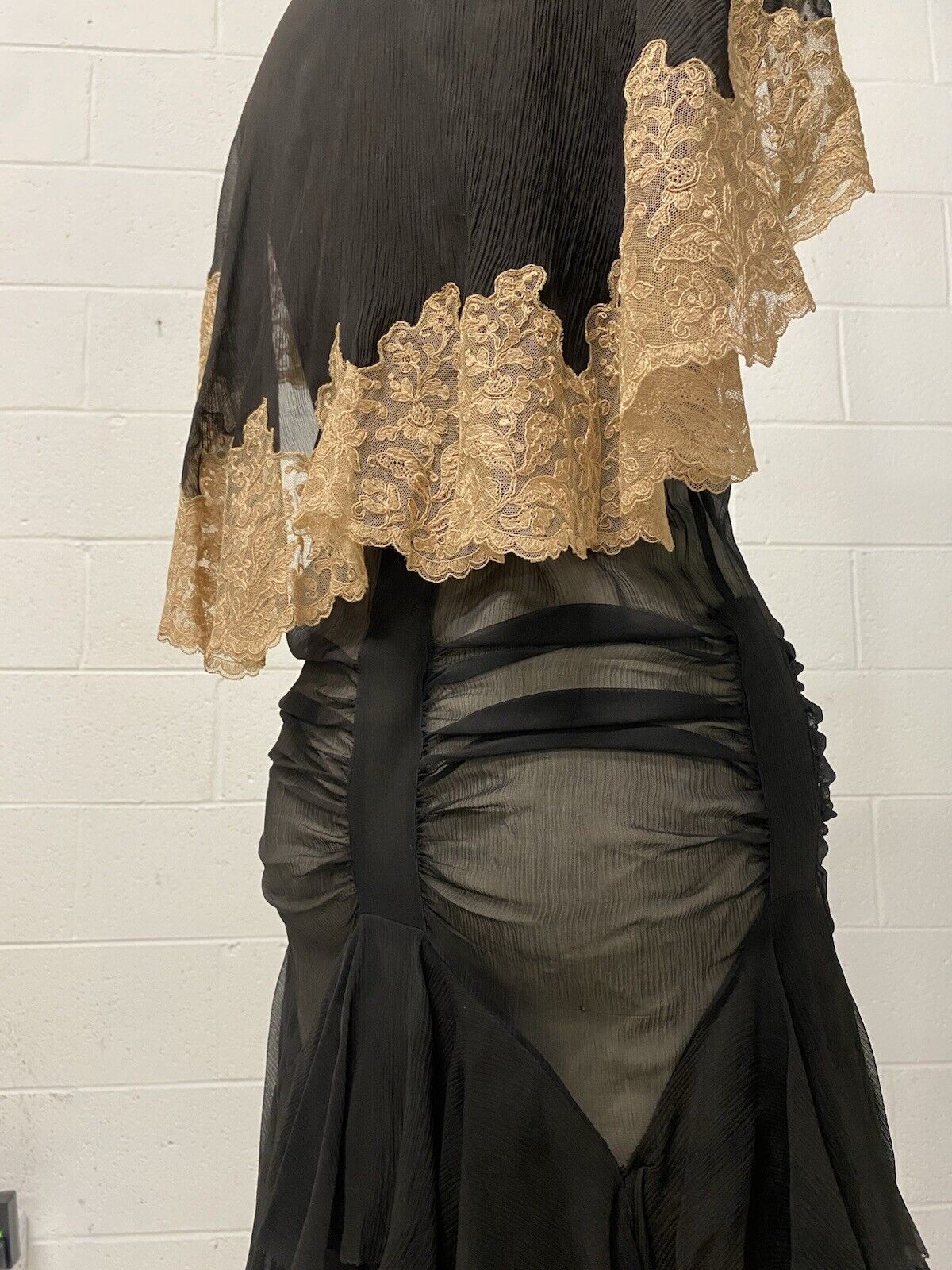 Antique BLACK CREPE SILK CHIFFON 20's 30’s DAY DR… - image 14