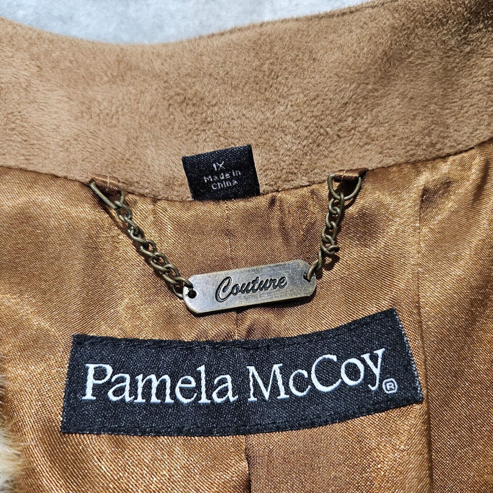 Pamela McCoy Vest Womens 1X Brown Faux Fur Faux S… - image 3