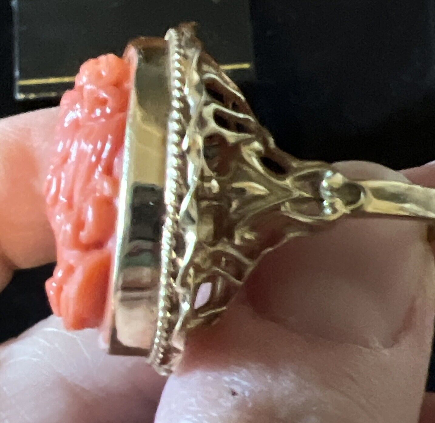 Large Estate Antique 14k Carved Salmon Coral Came… - image 5