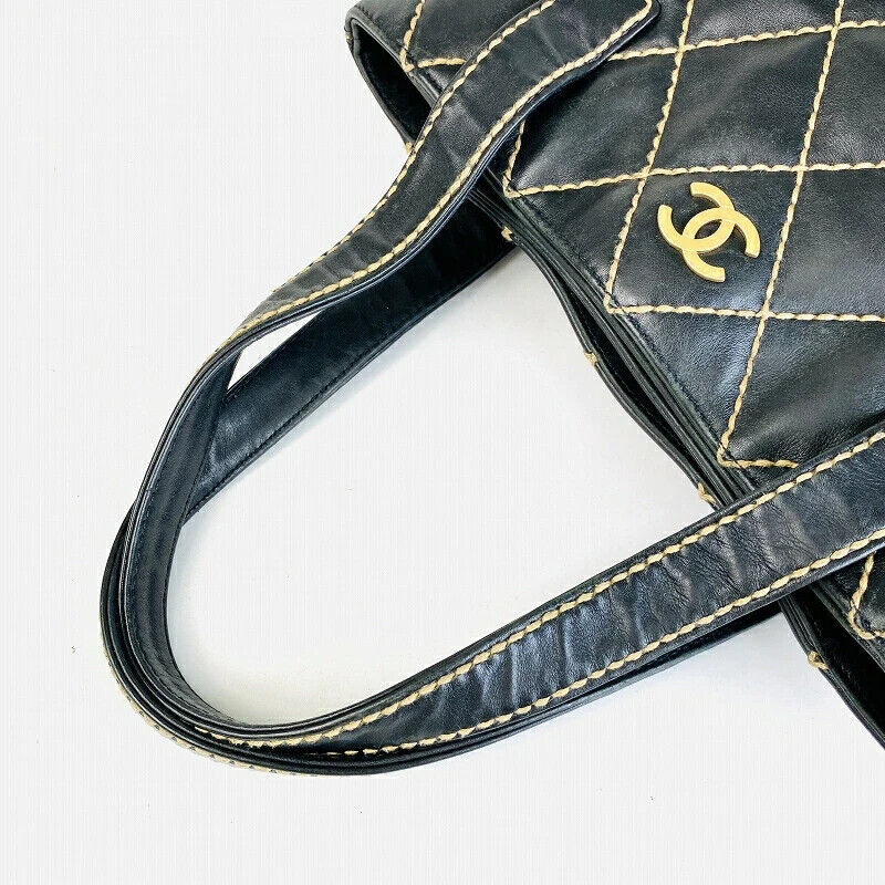 CHANEL Wild stitch Leather Tote Bag Black Authent… - image 6