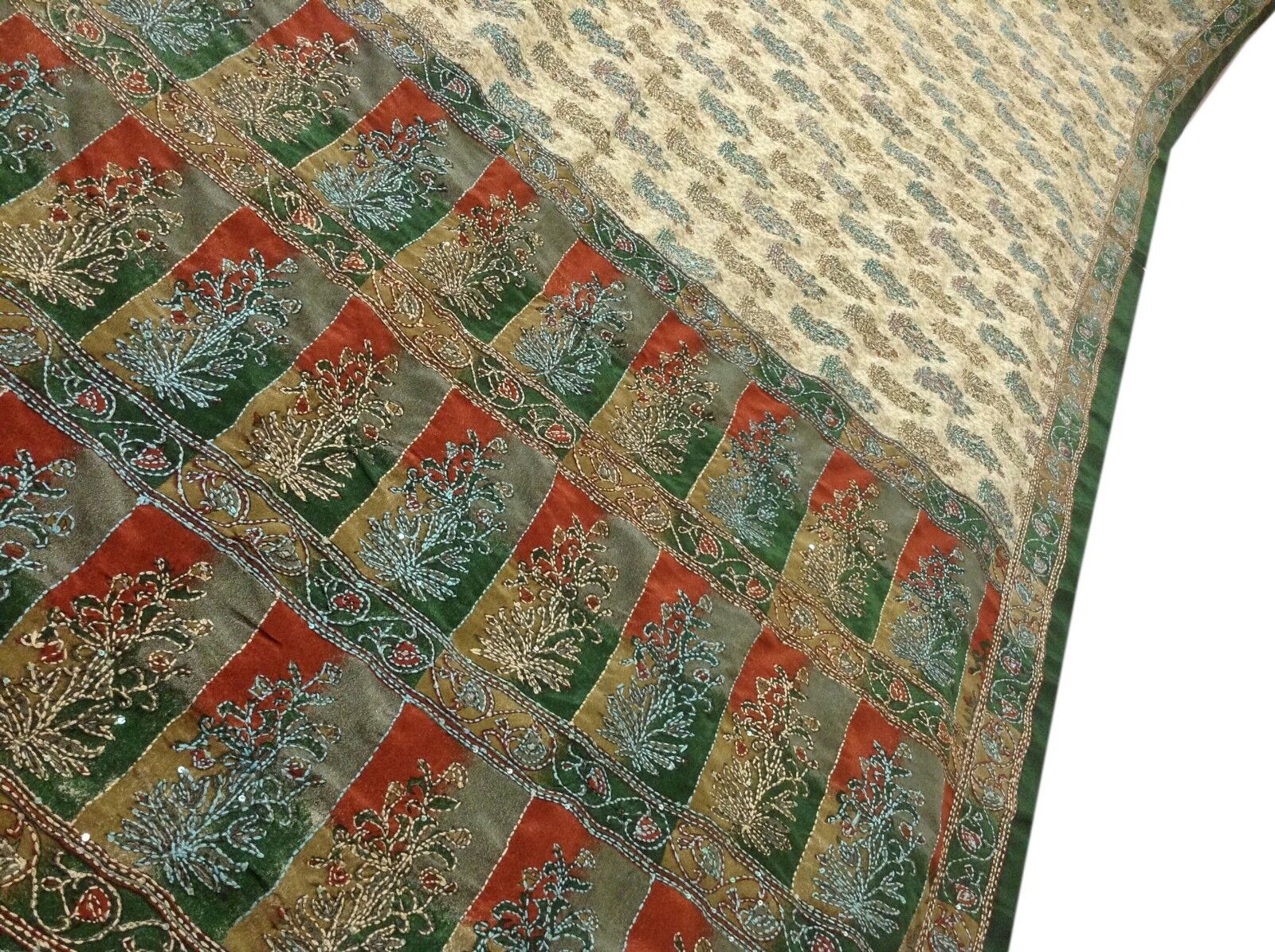 Om Vintage Indian Sari 100% Pure Silk Kantha Work… - image 2