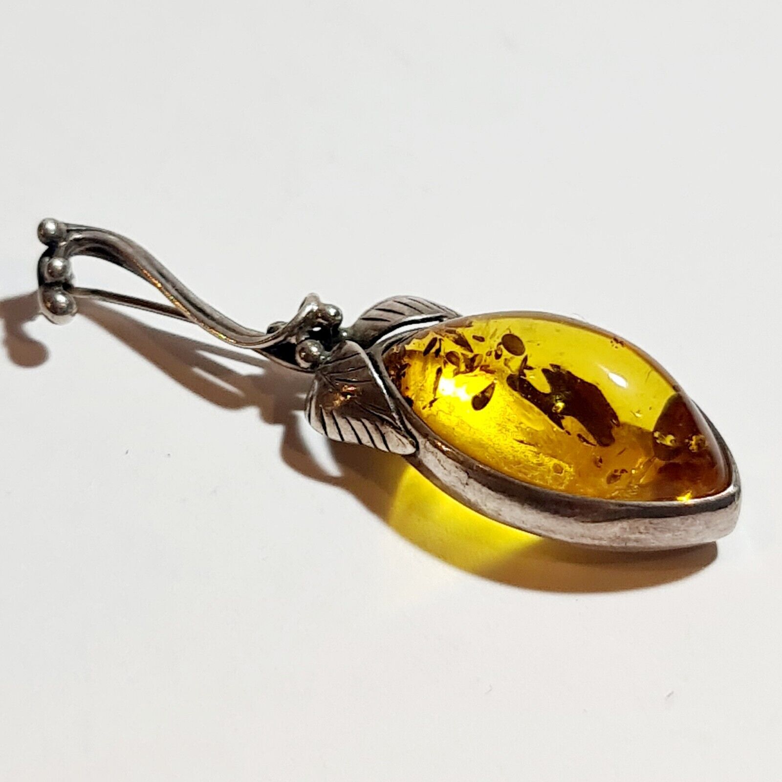 Vintage Sterling Silver Brooch with Baltic Amber … - image 2