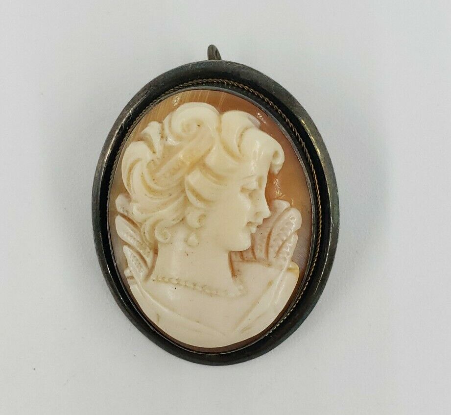 Sterling Silver Pin Brooch Pendant Cameo Victoria… - image 1