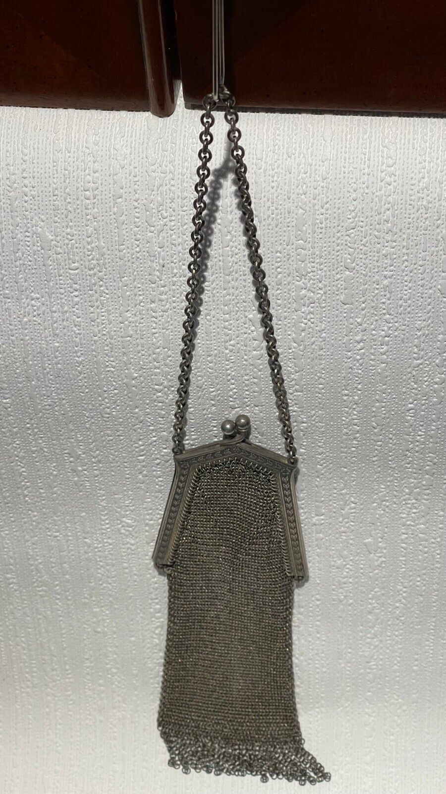 Antique 1920's Mesh Purse Silver Tone Metal - image 2