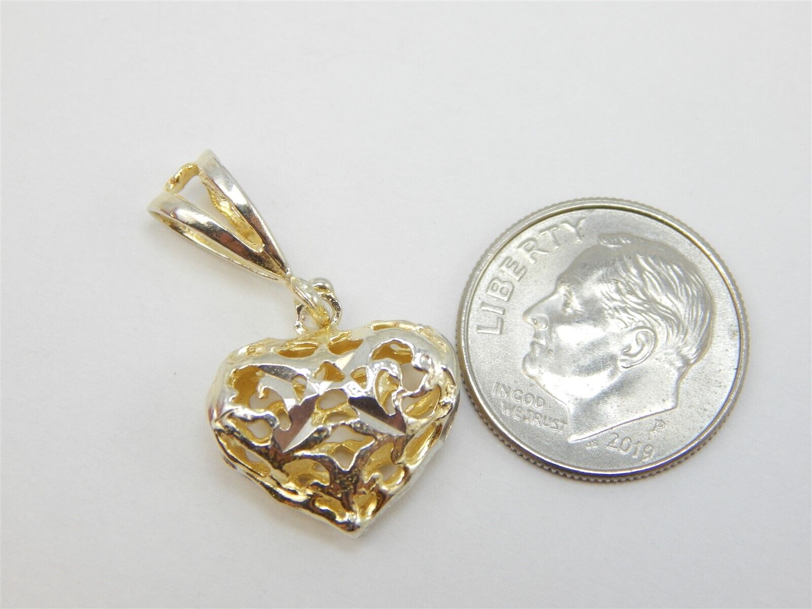 STERLING SILVER 925 TWO TONE FILIGREE HEART PENDA… - image 5