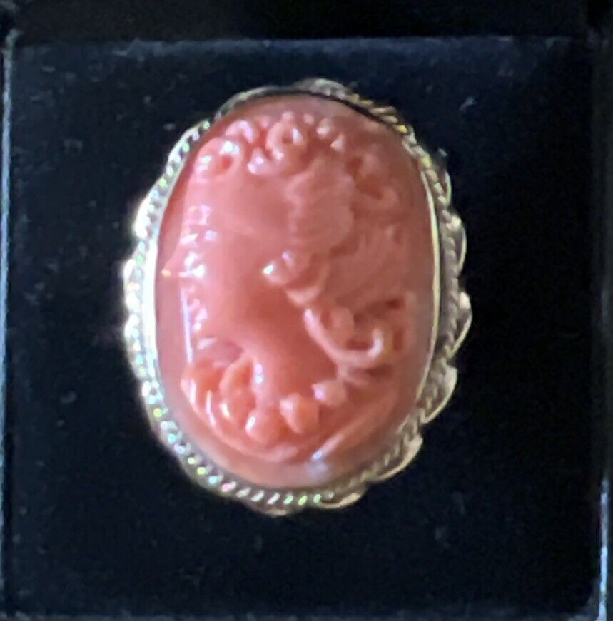 Large Estate Antique 14k Carved Salmon Coral Came… - image 4