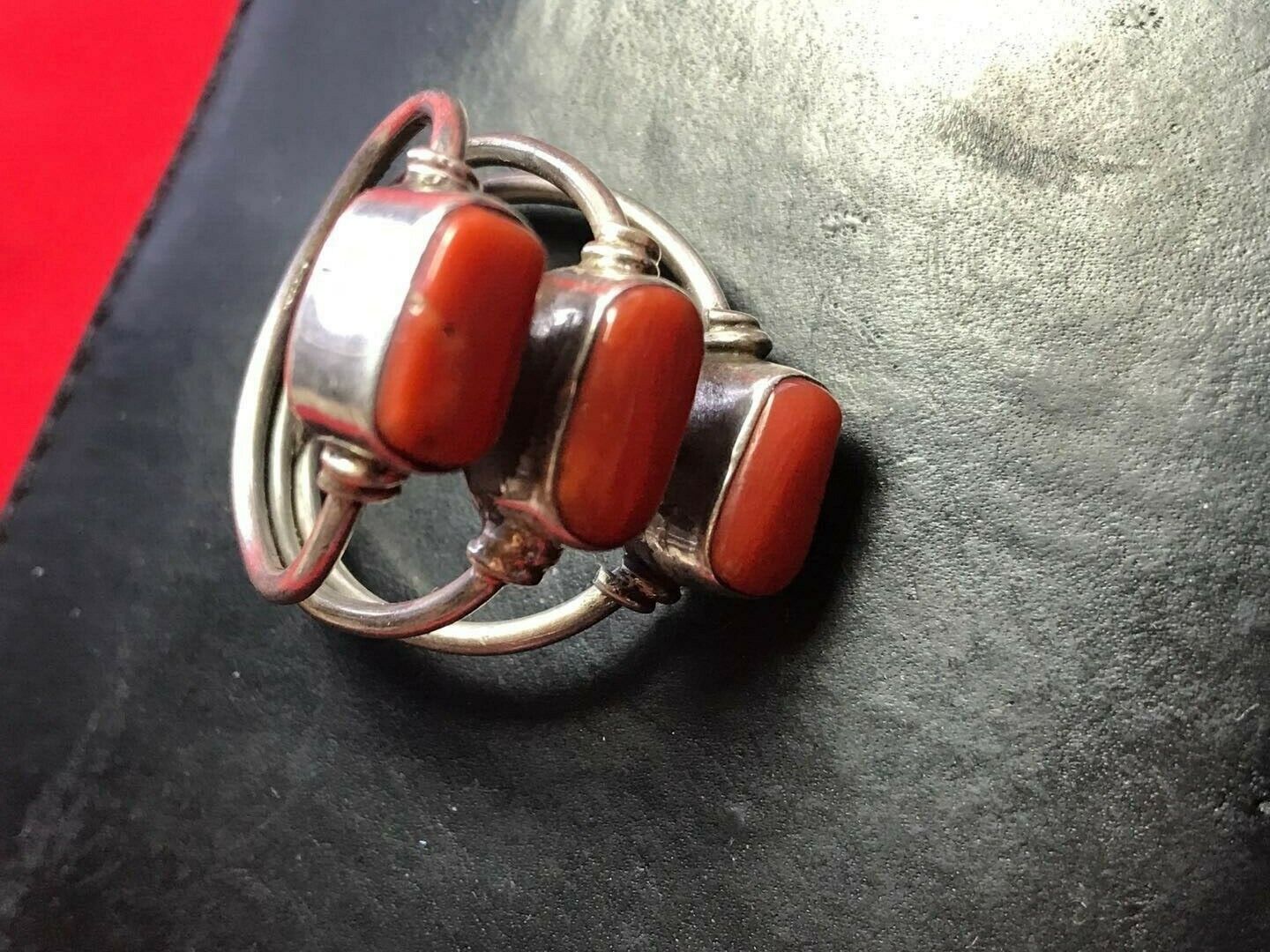 Women's 3 Rings Silver and Coral Tibetan, Nepal, … - image 8