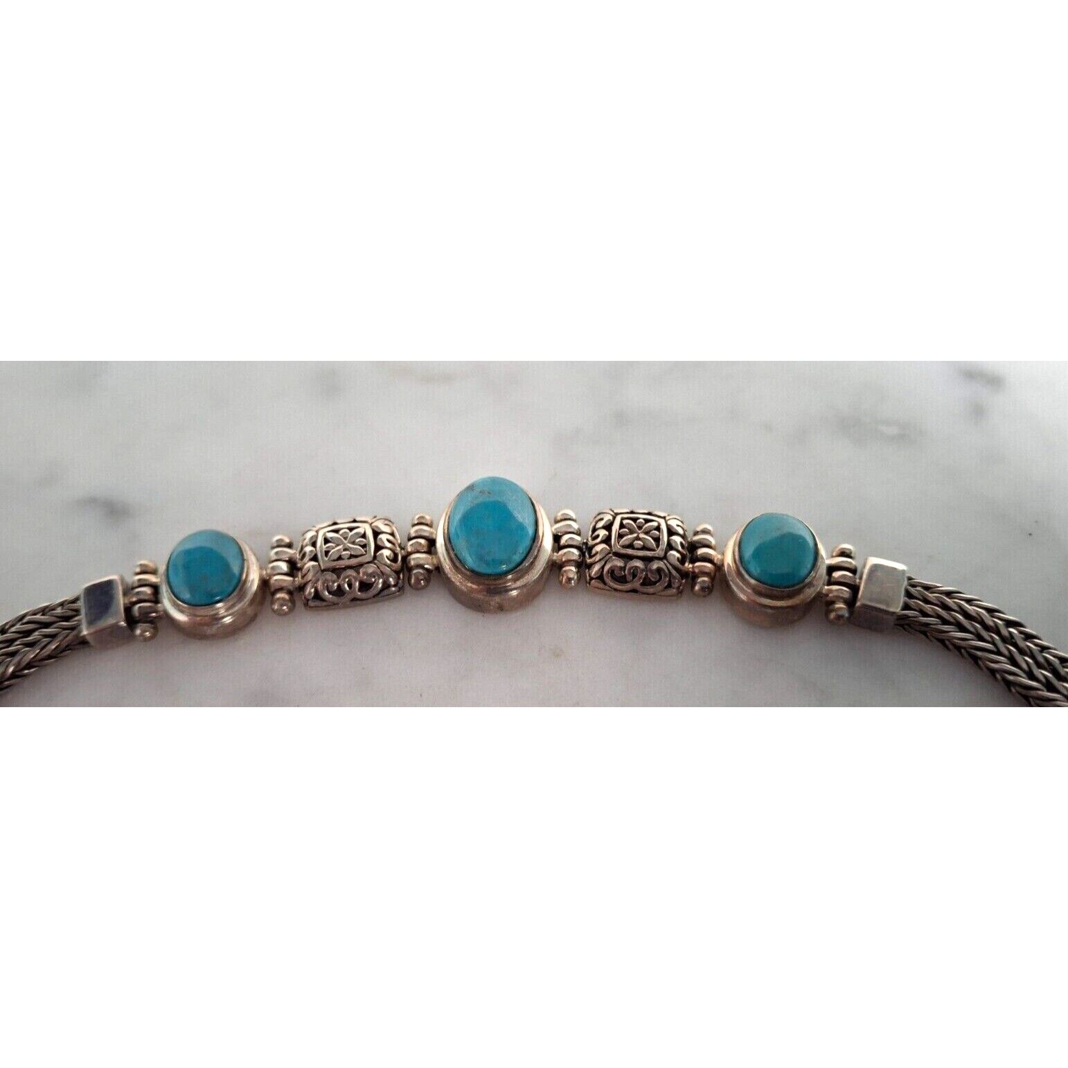 ORNATE 925 STERLING SILVER AND TURQUOISE  BRACELE… - image 4