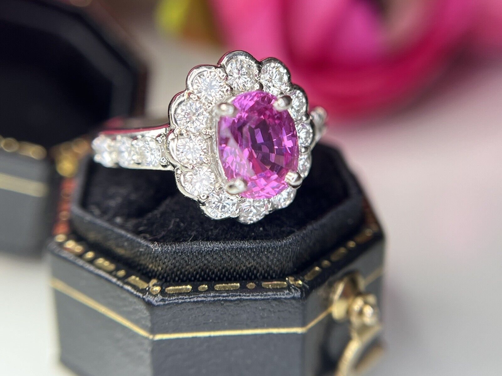 Vintage Platinum Natural Pink Sapphire Diamond Ha… - image 17