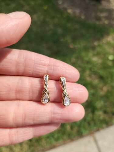 14k Solid Yellow Gold cubic zirconia Teardrop  Ear