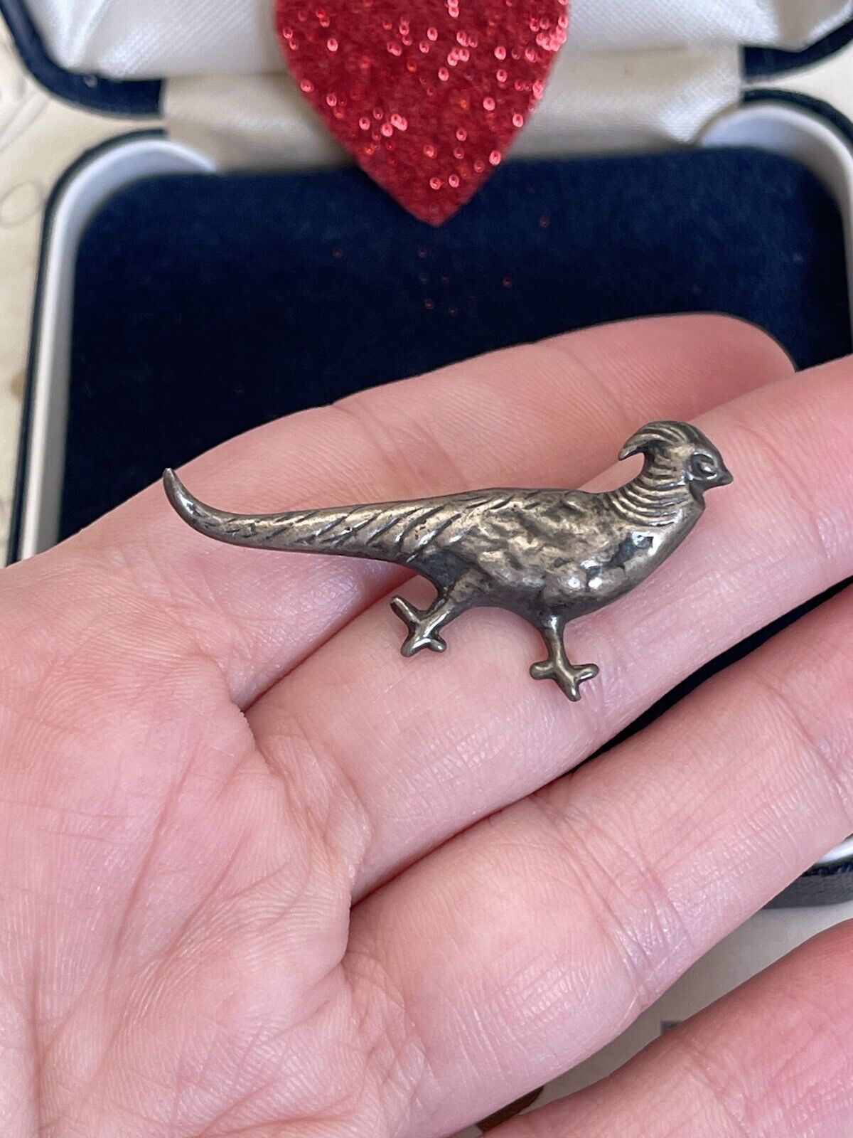 Antique brooch Bird 1900s silver color  Rare For … - image 6