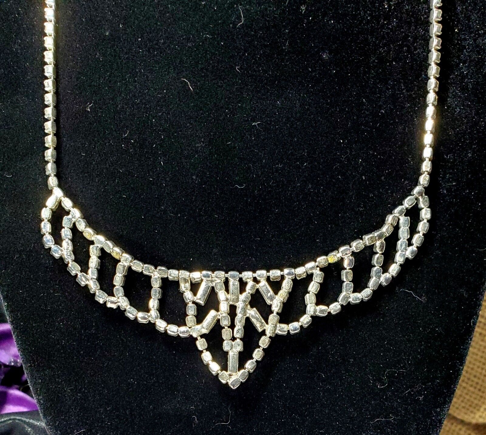 Vintage Silver Rhinestone Necklace NWT 17" Adjust… - image 4