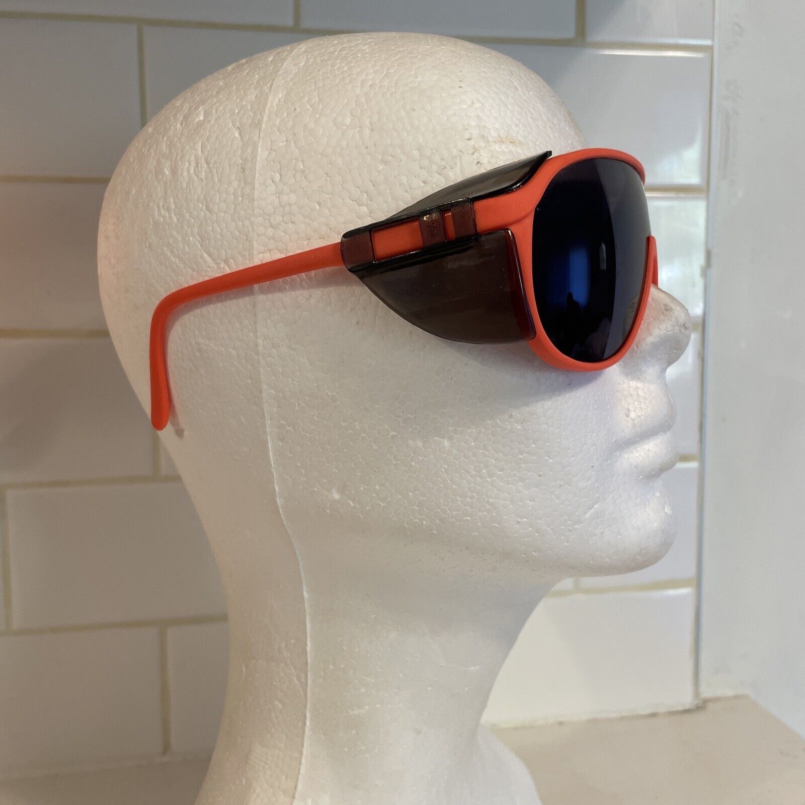 VTG Bouton Panalite Sunglasses Neon Orange Shield… - image 2