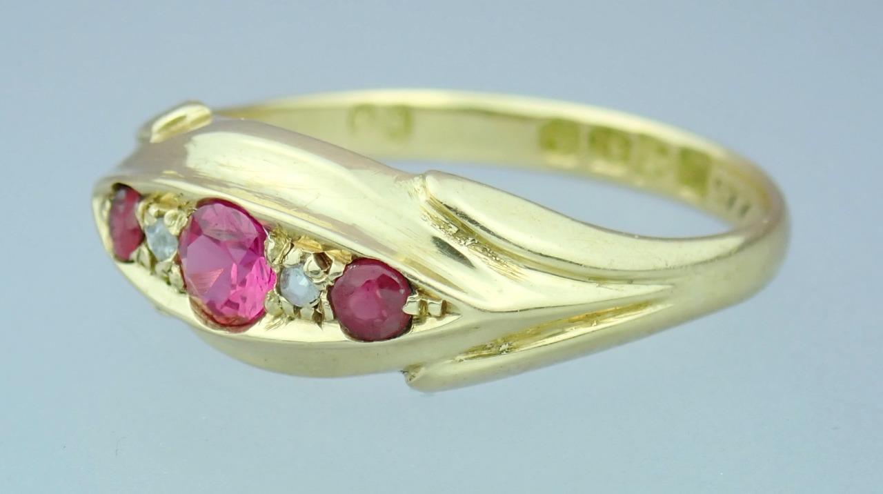 Pretty Antique Edwardian 18K Gold Diamond Pink To… - image 2