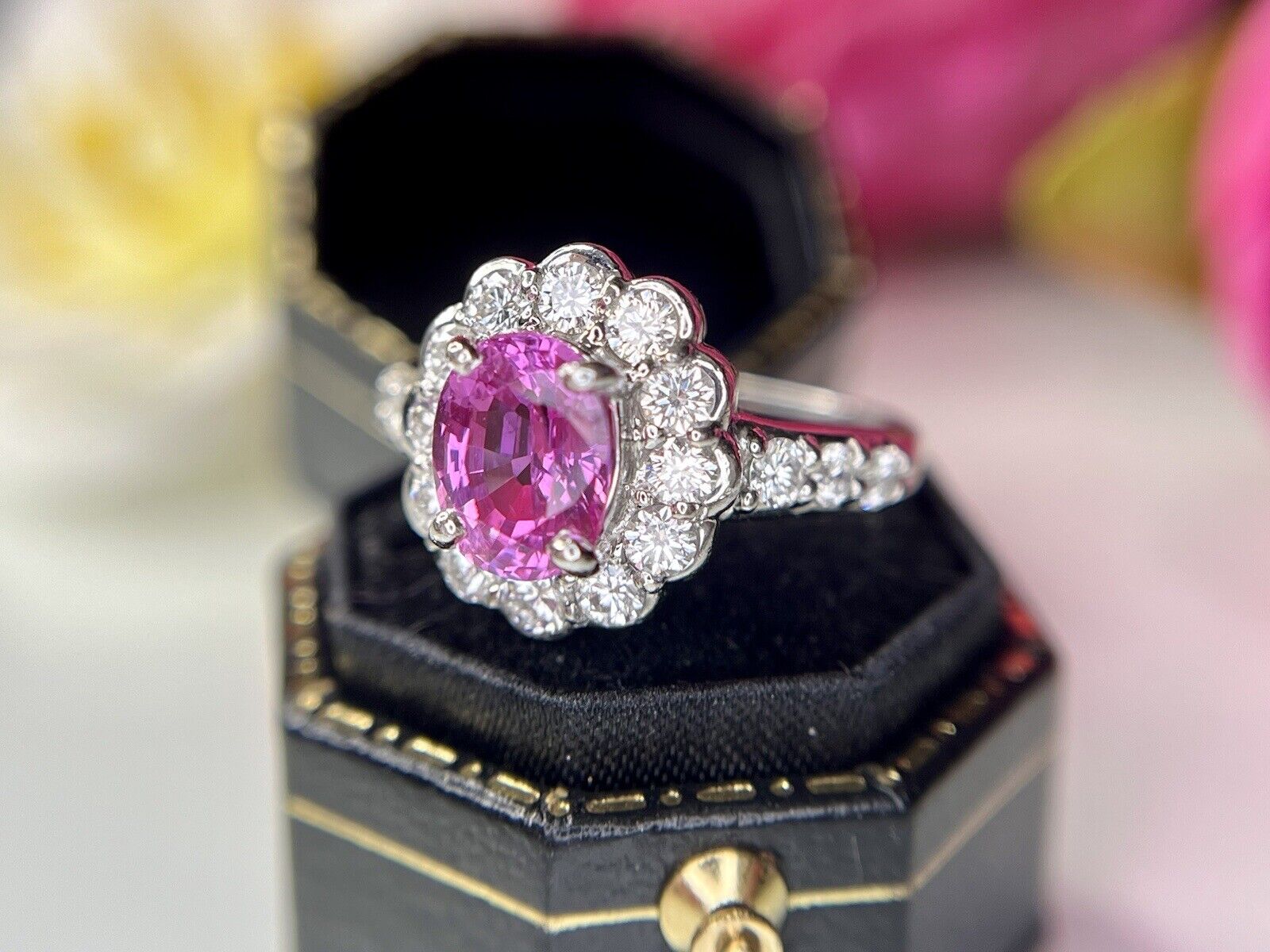 Vintage Platinum Natural Pink Sapphire Diamond Ha… - image 5