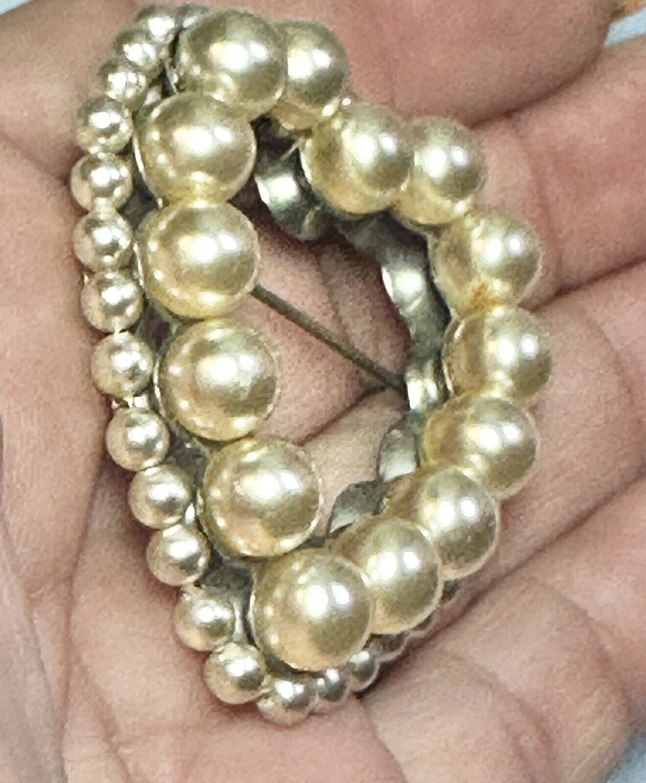 Large Vintage Silver Tone & 2 Layer Faux Pearl He… - image 5