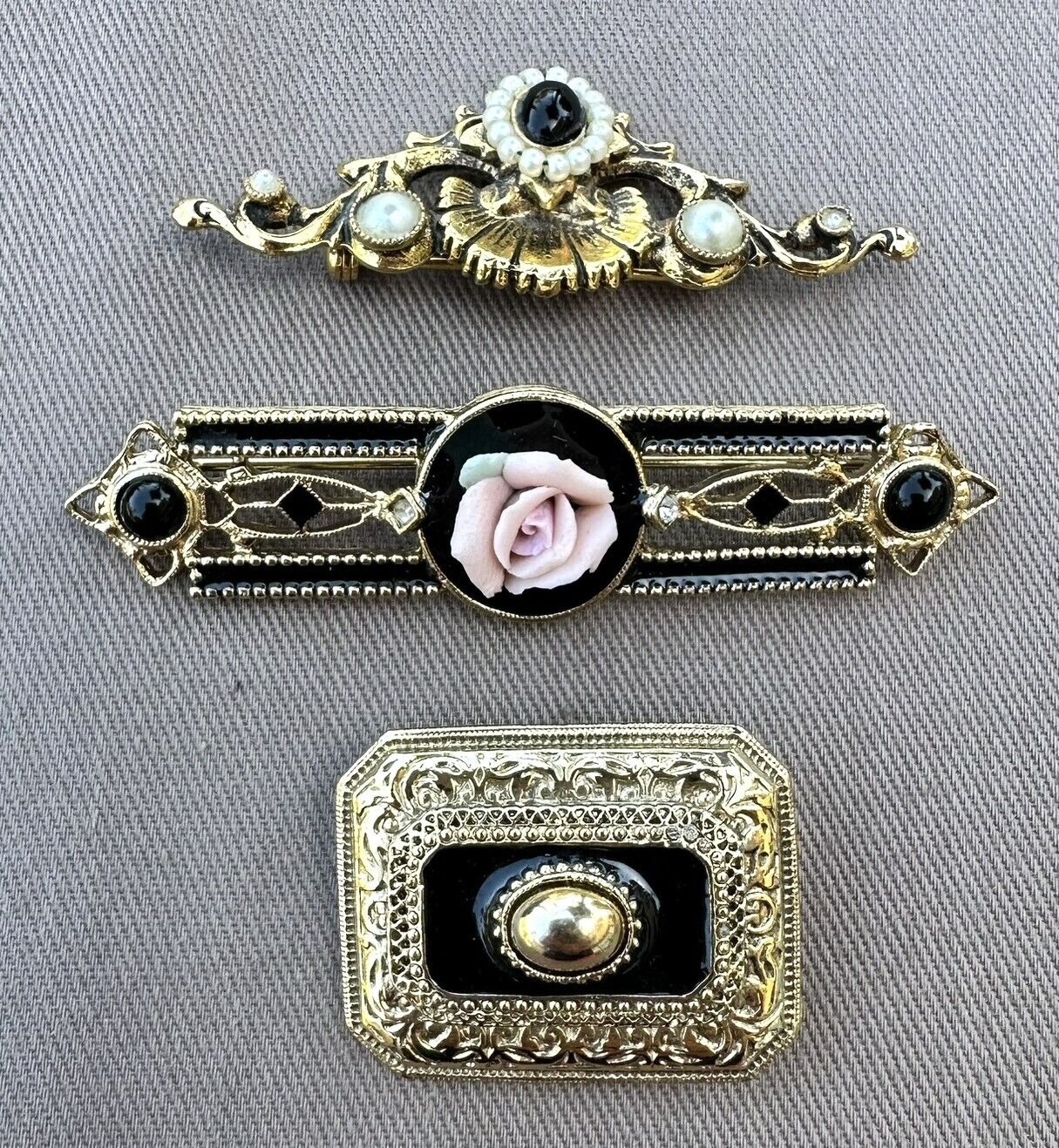 Vintage Set of Three Victorian Style Brooch Pins … - image 1