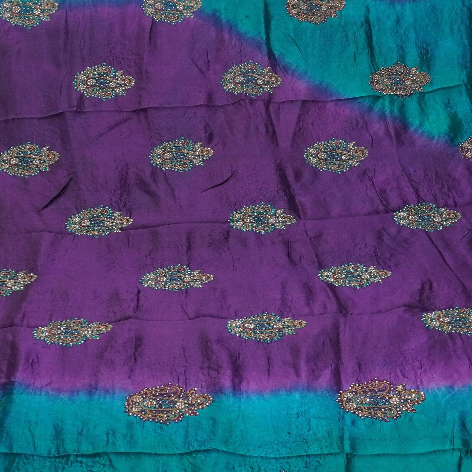 Vintage Purple Saree 100% Pure Silk Hand Embroide… - image 5