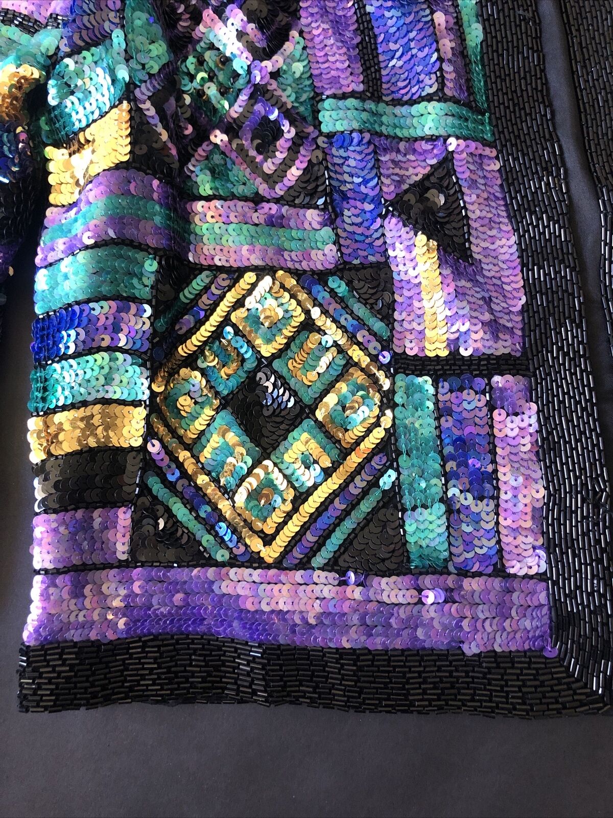 Vtg Jacket Lawrence Kazar 100% Silk Sequin Beaded… - image 14