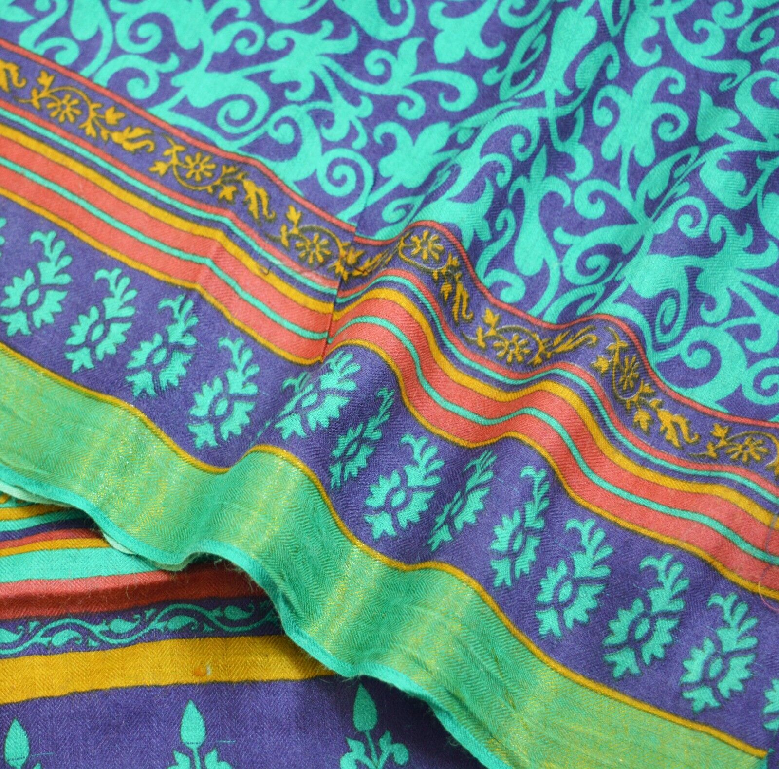 Vintage Blue & Green Heavy Saree Pure Woolen Wove… - image 4