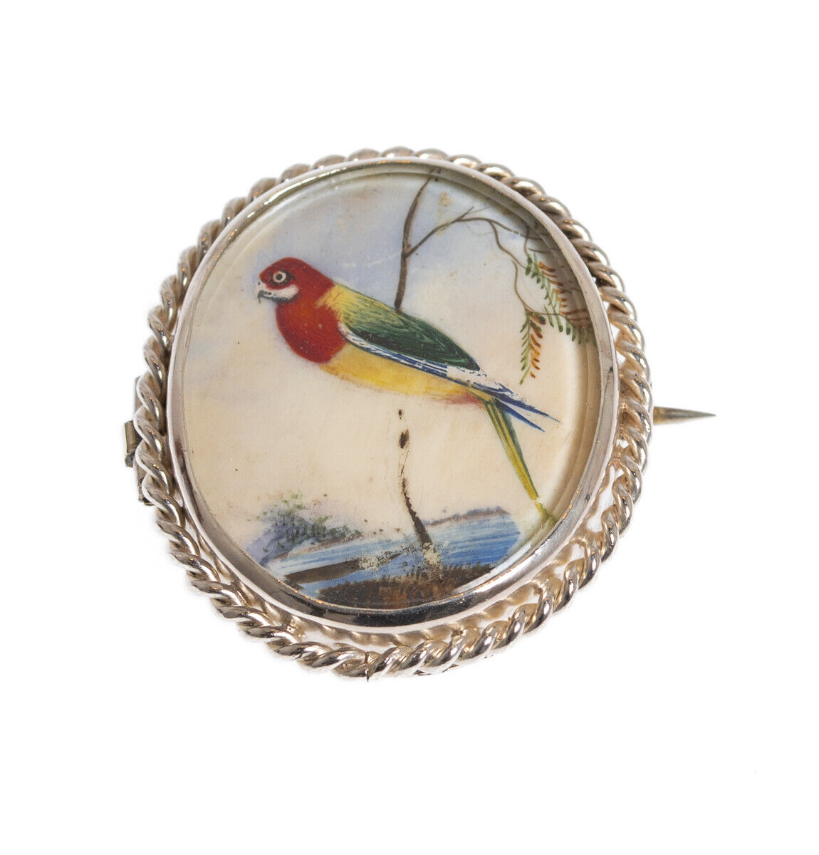 925 Silver Brooch - Hand Painted Exotic Bird Mini… - image 1