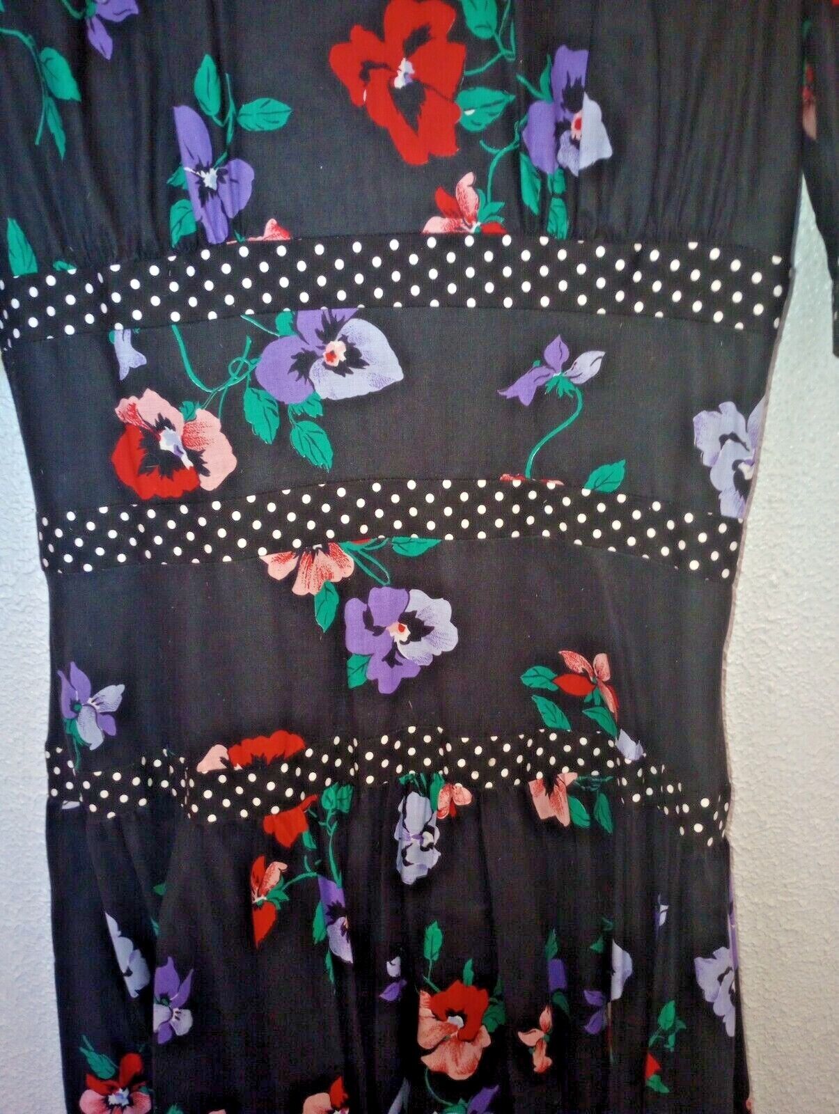 Vtg 80s Leslie Lucks Floral Maxi Dress Vneck Drop… - image 5