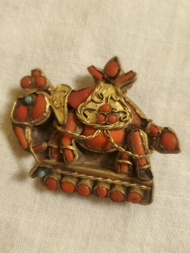 Vintage NEPAL/TIBETAN Brass Coral Elephant