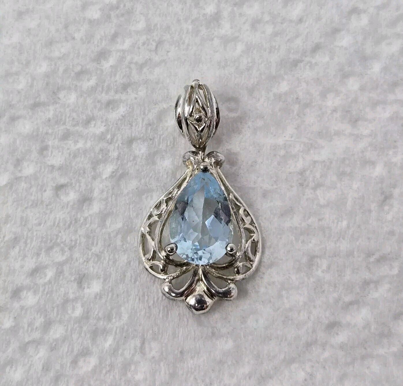 Vintage Sterling Silver Pendent Blue Gem Tear Dro… - image 1