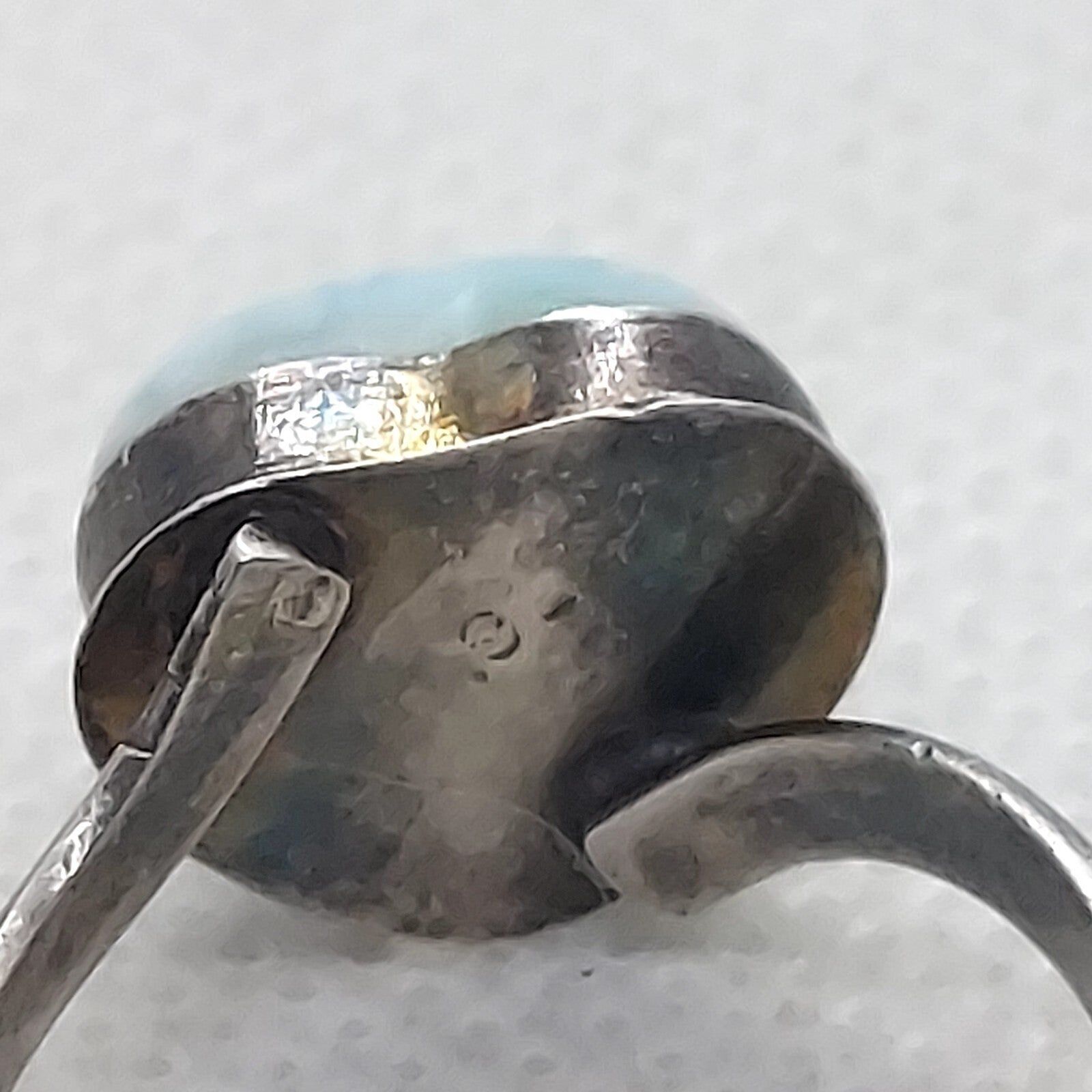 Vintage Sterling Silver Larimar Heart Ring Size 7 - image 5