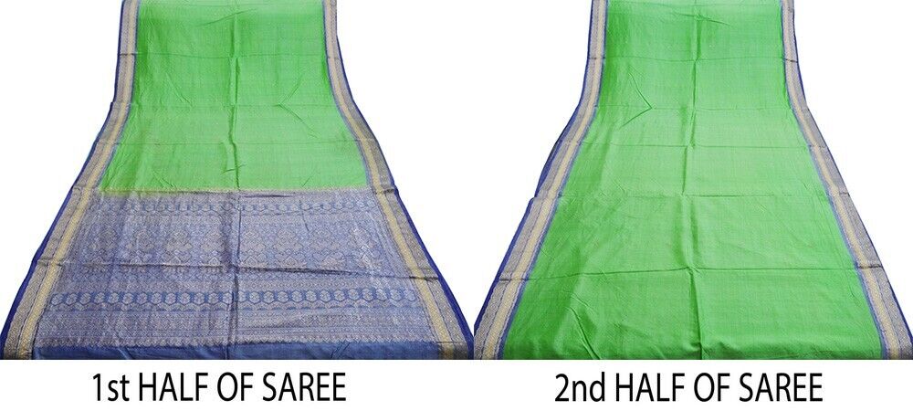 Vintage Heavy Saree Blue & Green Pure Silk Hand W… - image 17