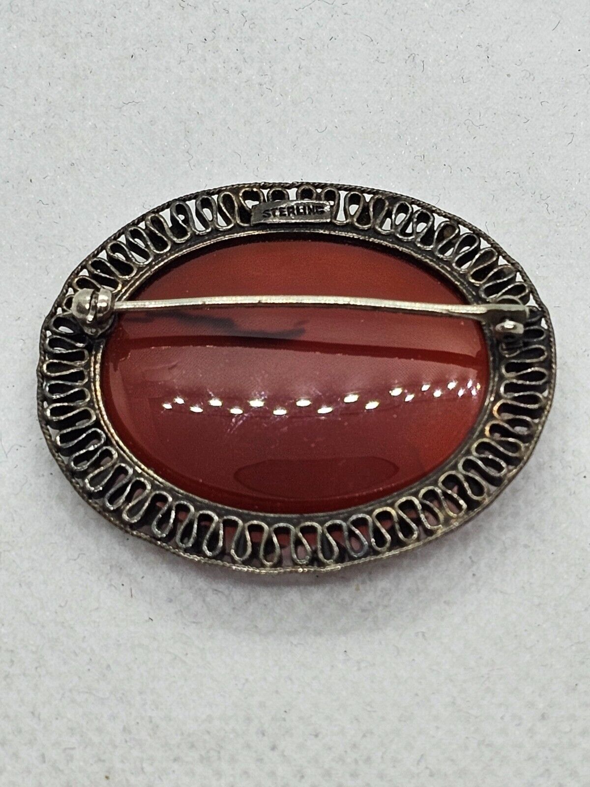 Antique Sterling silver Carnelian Brooch - image 3