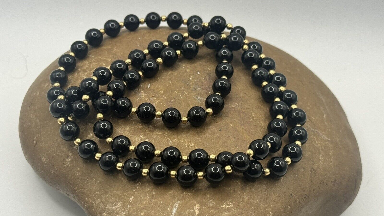 Vintage Black Onyx Bead with 14k Yellow Gold Long… - image 3