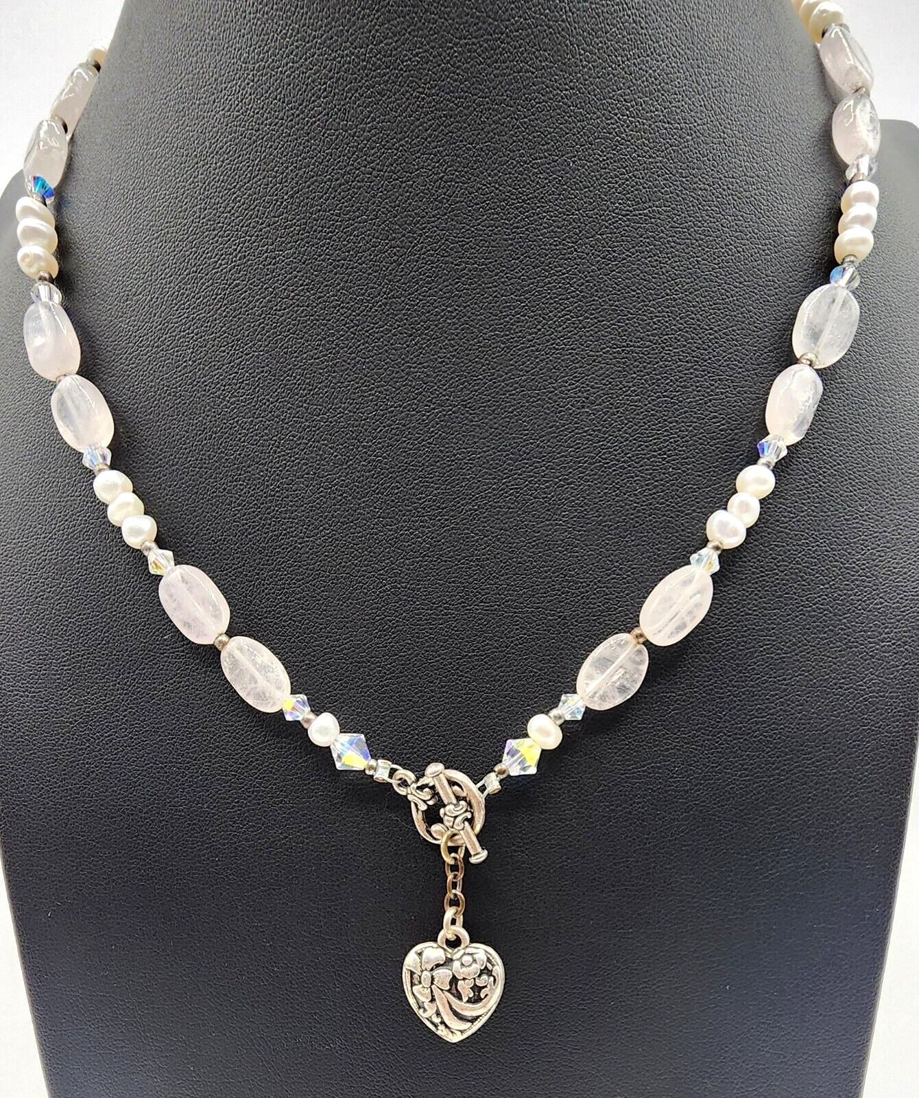 Vtg? Rose Quartz Freshwater Pearls Sterling Silve… - image 2