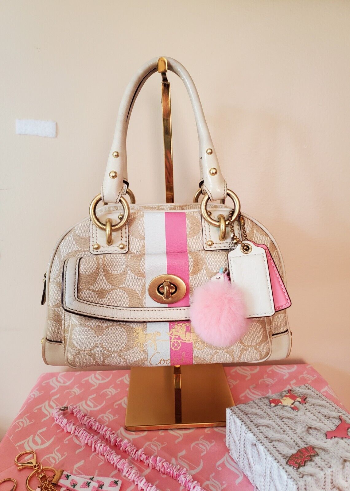 Pretty Pink and White Genuine Coach bag Barbie 90… - image 1