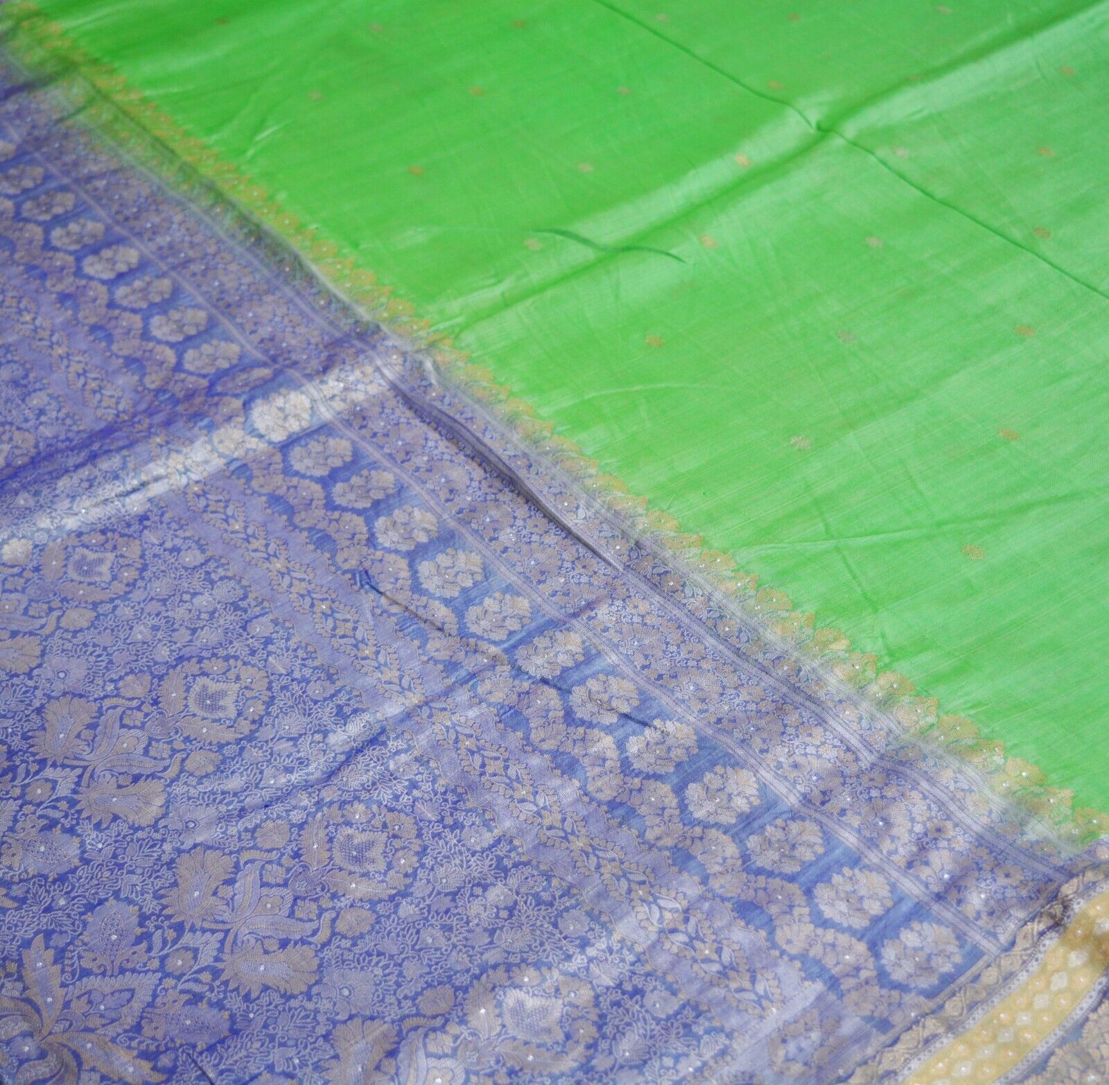 Vintage Heavy Saree Blue & Green Pure Silk Hand W… - image 12