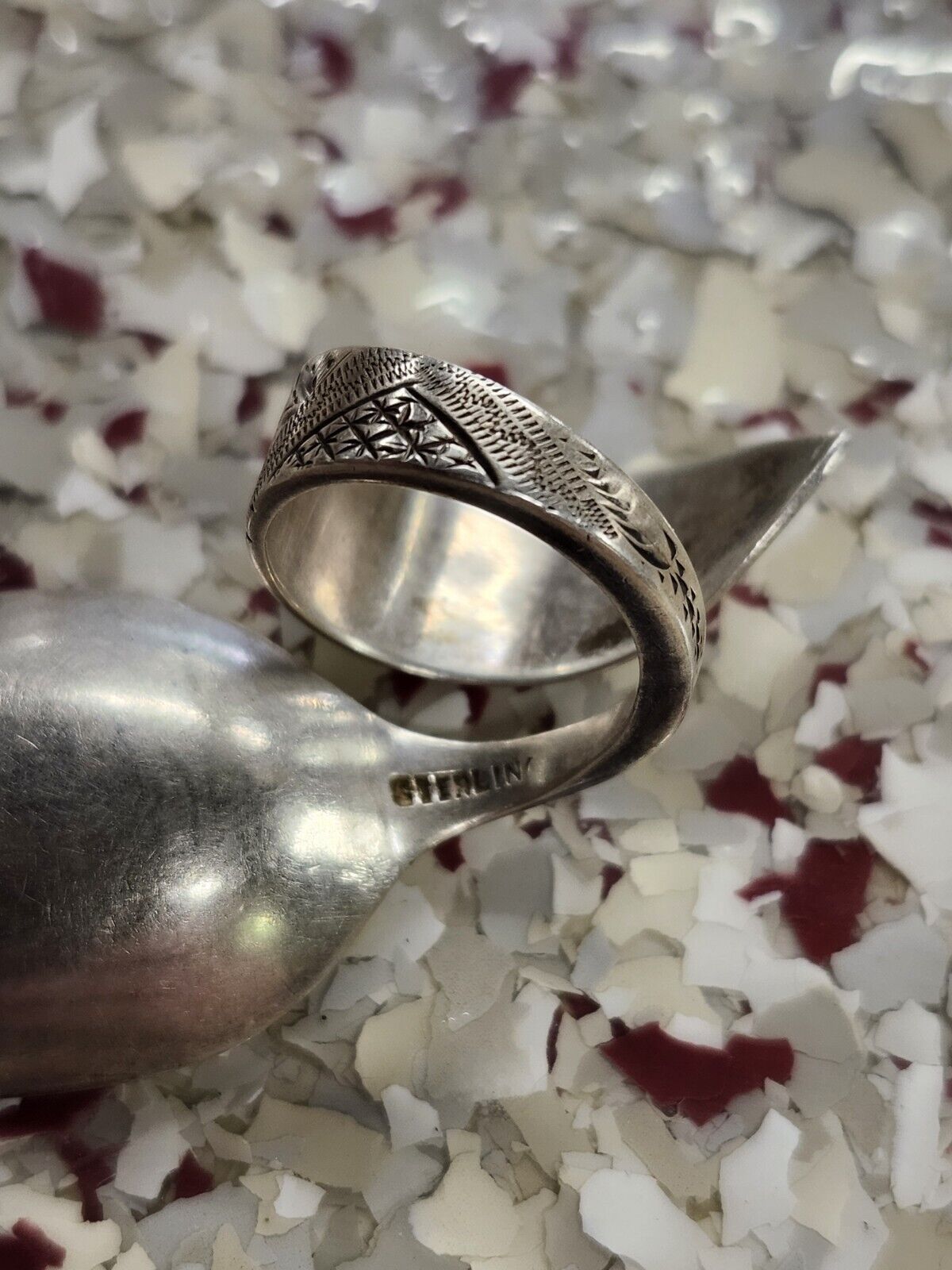 Pair Of Antique Sterling Silver Spoon Rings - image 4