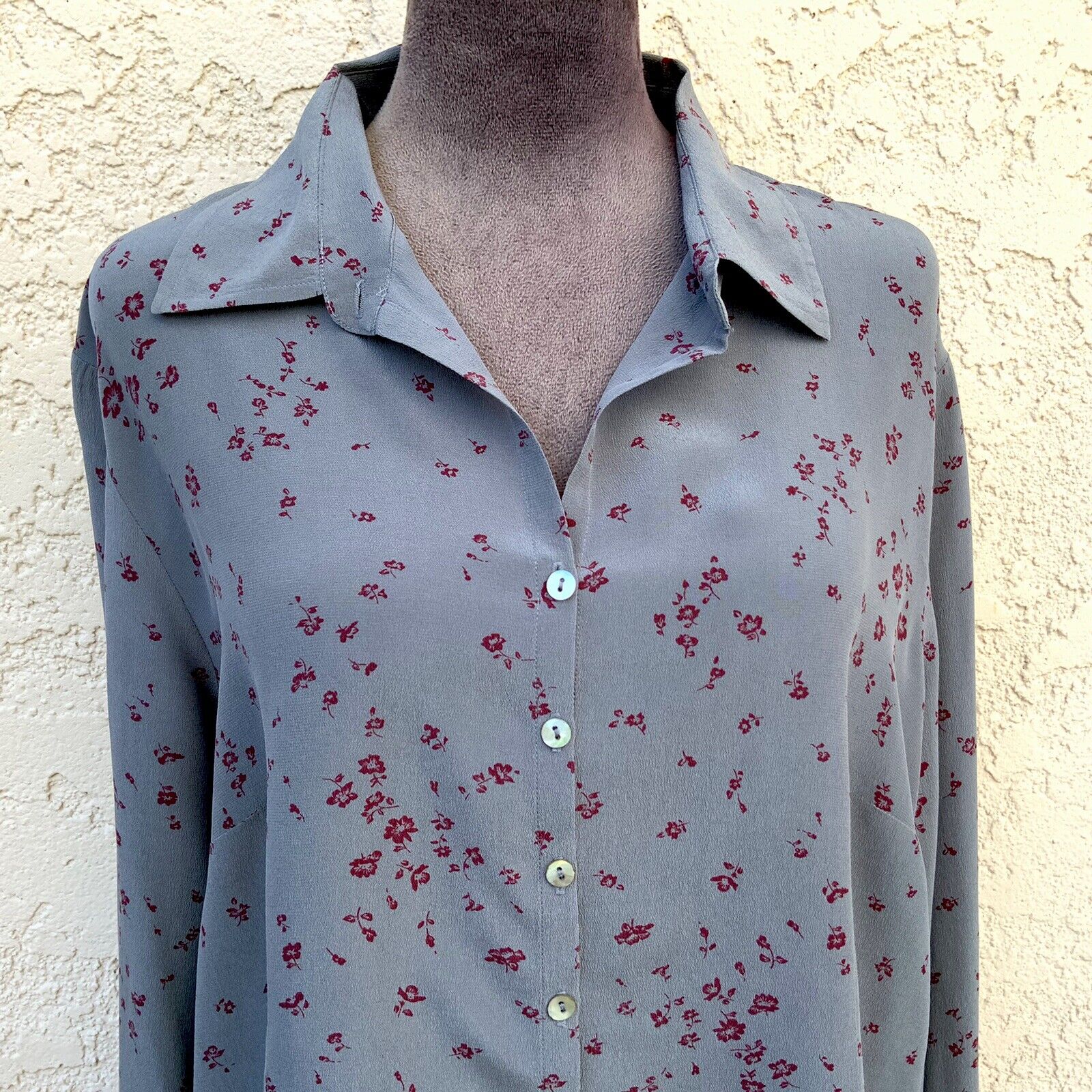 Worthington 100% Silk Size XL Gray Floral Button … - image 3