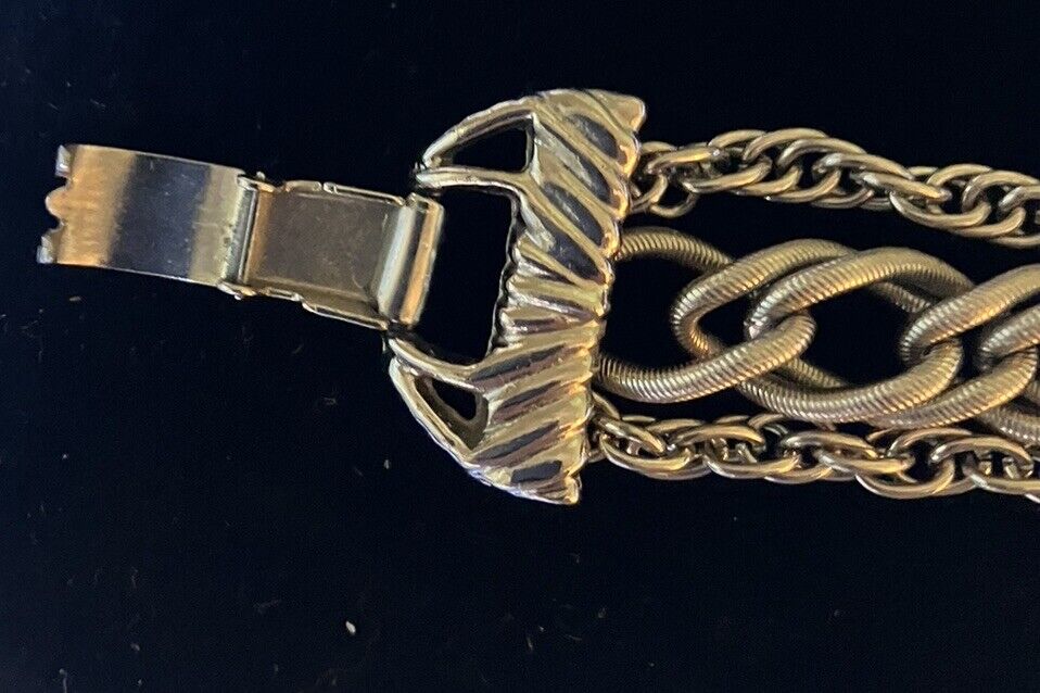 Vintage Silvertone Goldette Bracelet Three Strand… - image 7